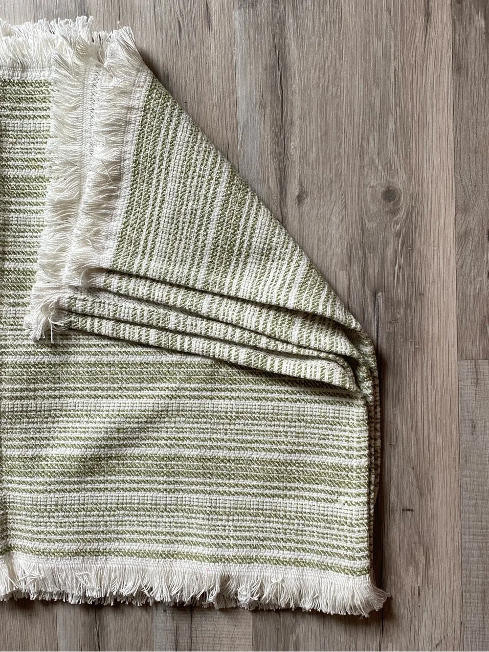 Green and Cream Striped Woven Accent Table Placemats with Fringe